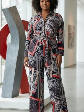 Patterned, Waist Tie Jumpsuit in Black & Red/Multicolor by Find Me *New w/o Tag*